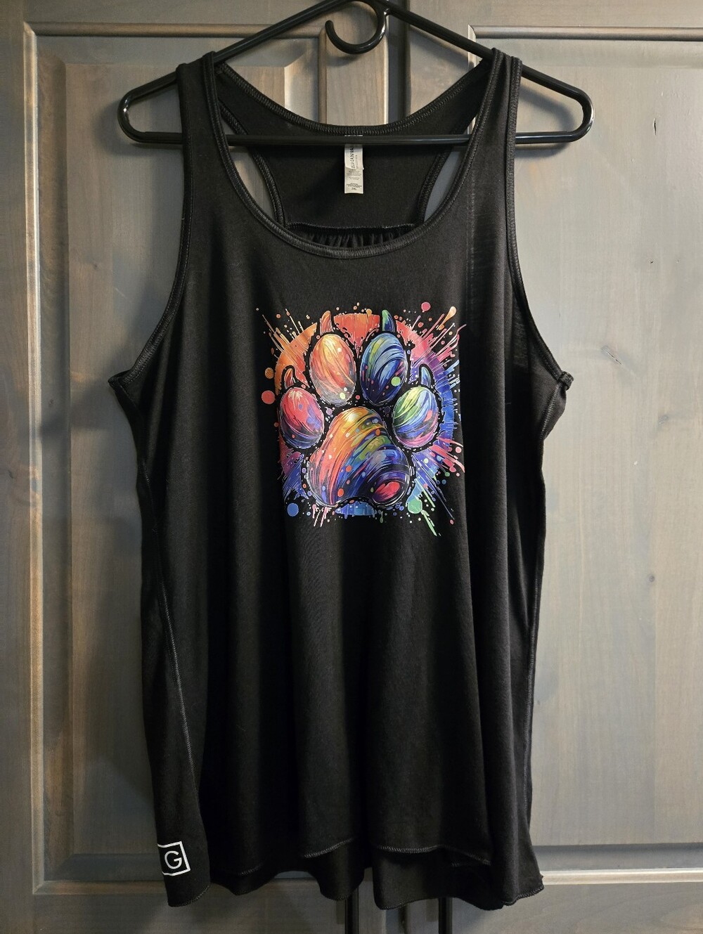 CVG Black Flowy Tank with Colorful Paw Print-sz 2xl